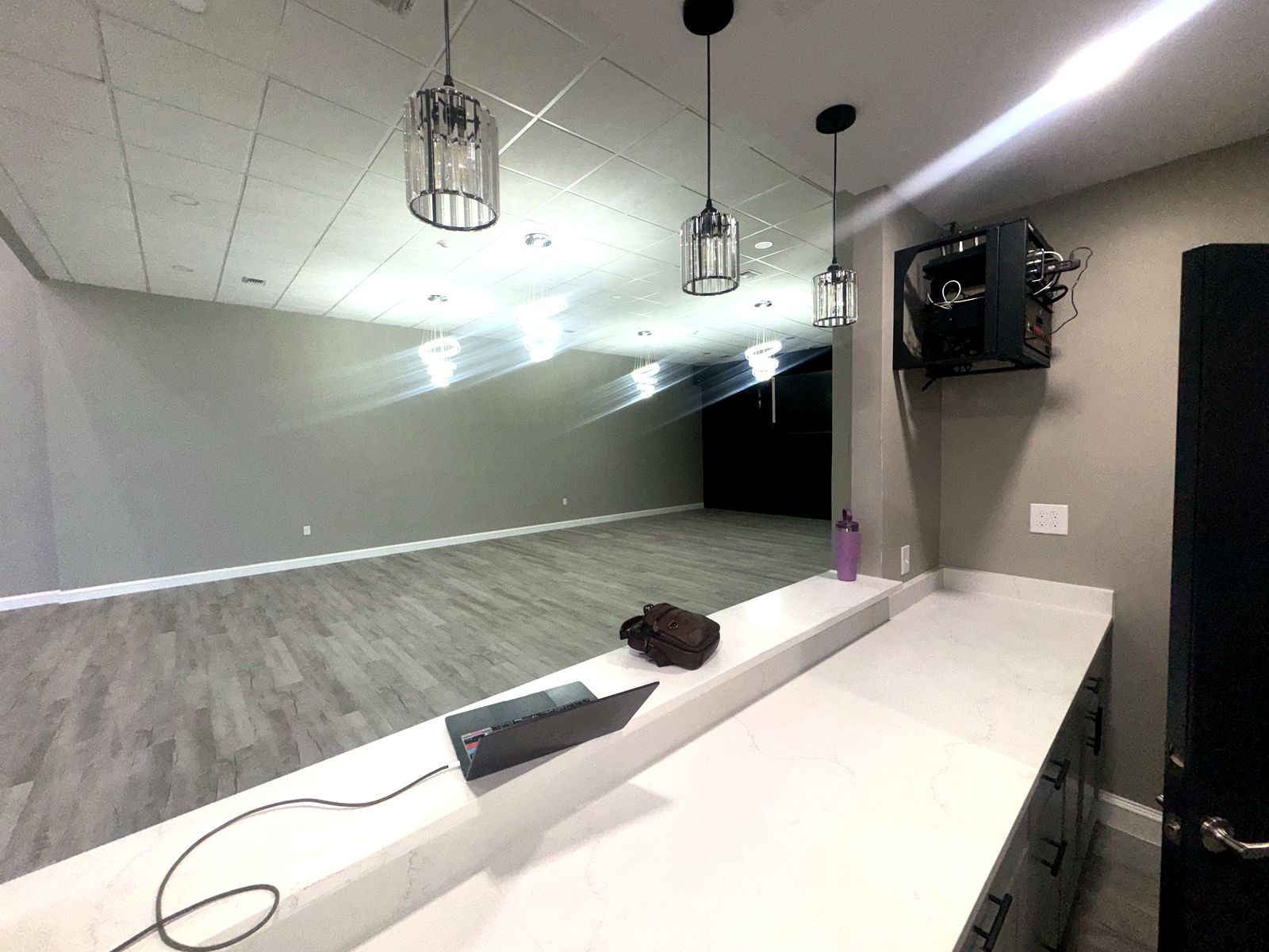Service counter overlooking the hall